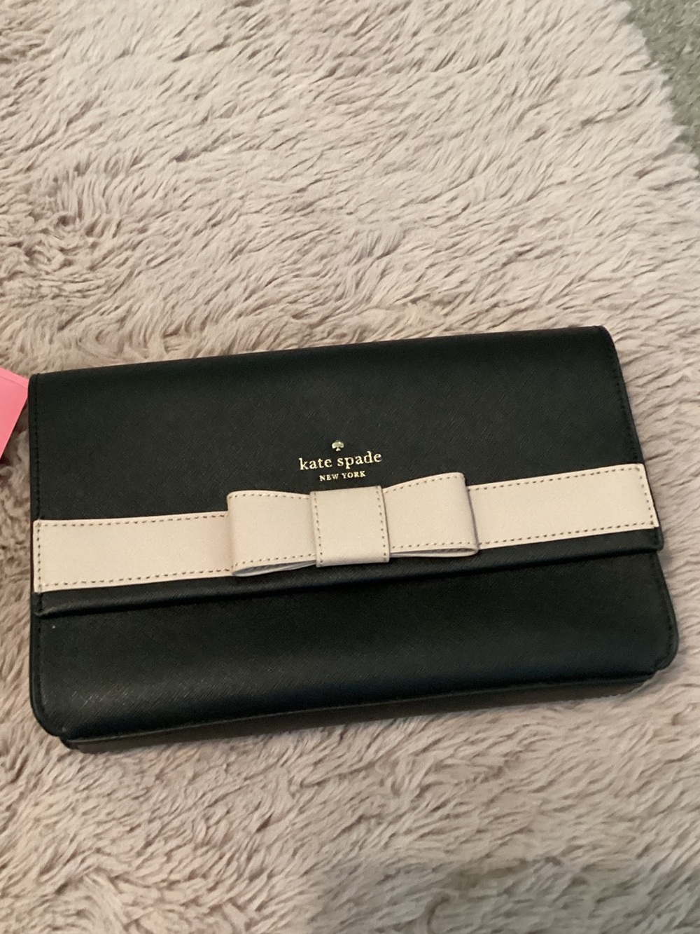 kate spade black wallet clutch with cream bow band